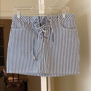 Pacsun white and blue striped jean skirt